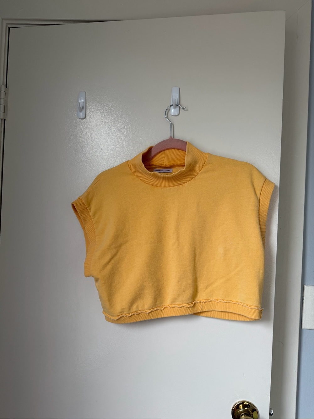 Urban Outfitters Yellow Mock Neck Short Sleeve Crop Top muscle tank